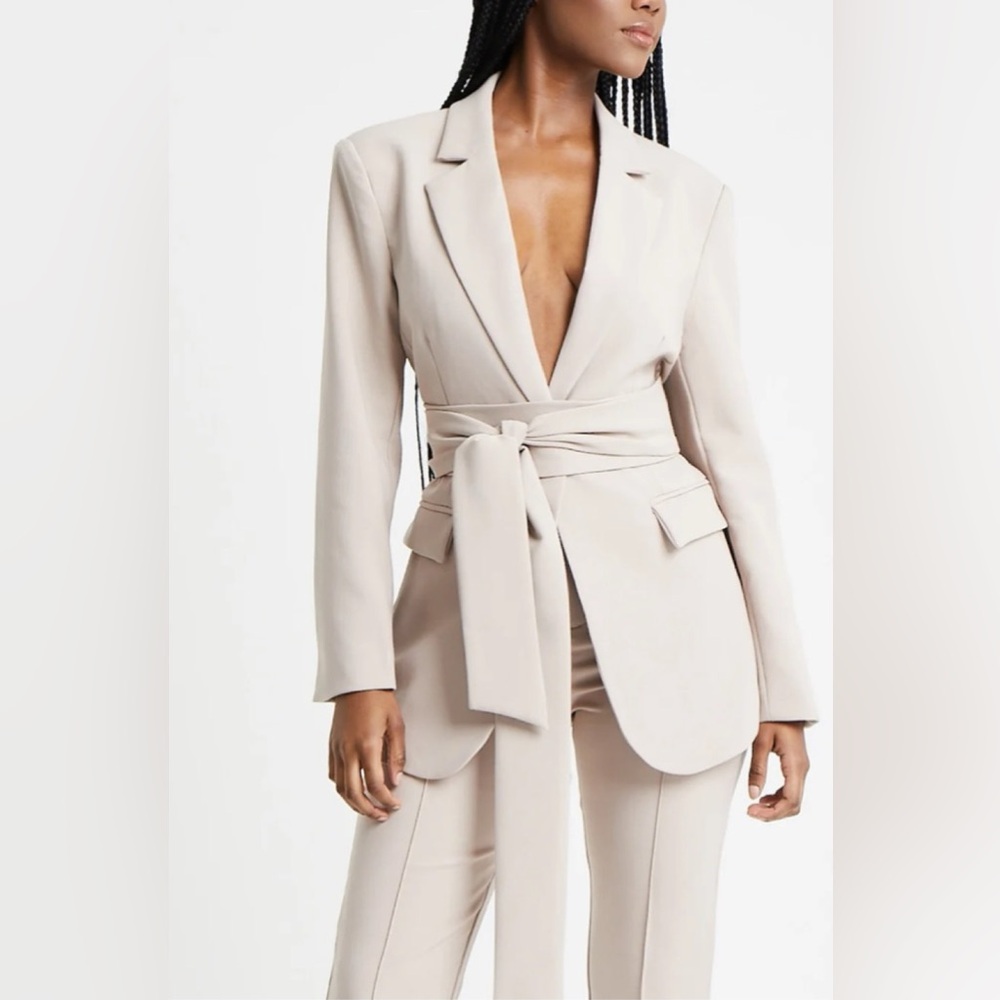 Because of Alice Women's Cream Tie-Waist Blazer & Pants Set